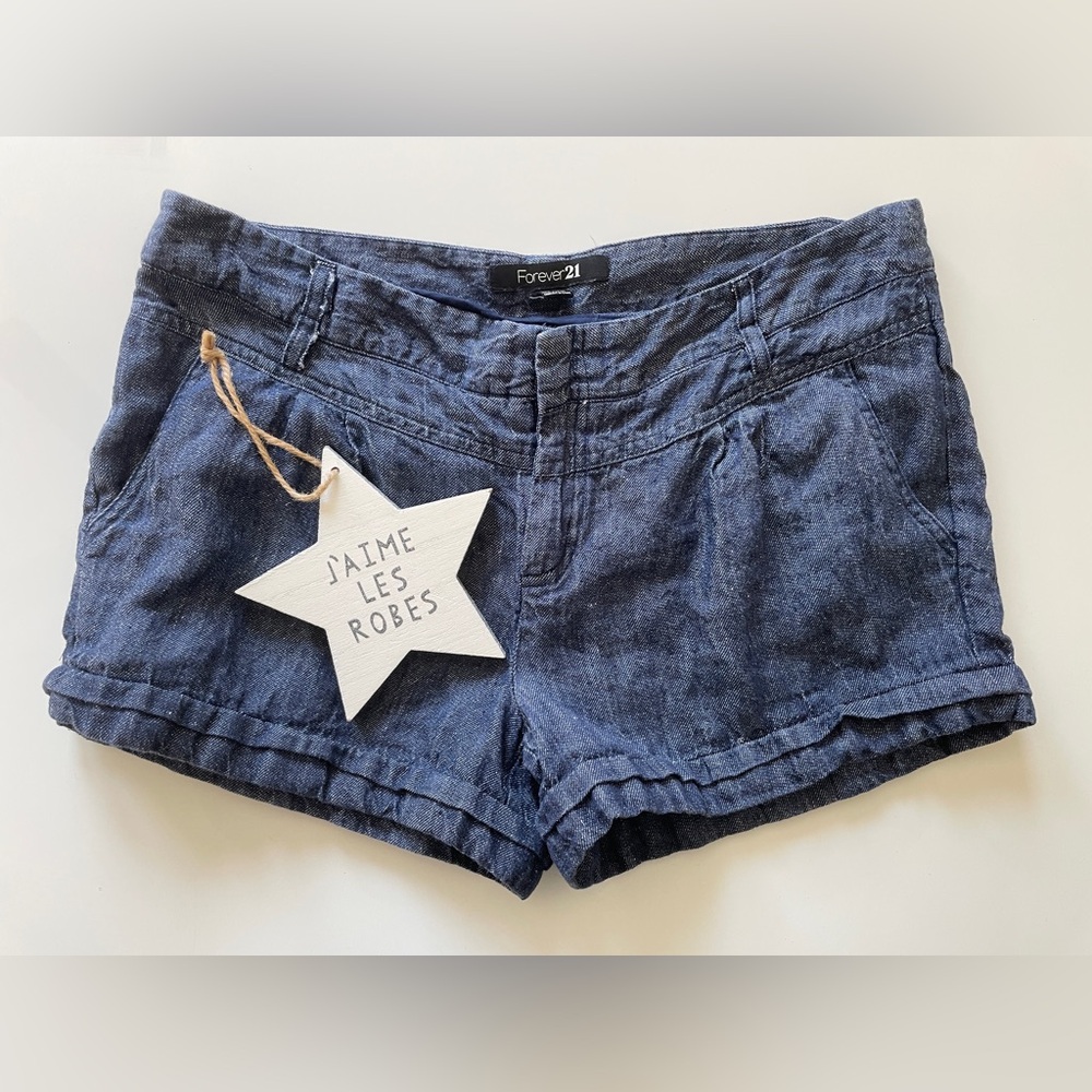 FOREVER 21 Dark Blue Linen Short Shorts